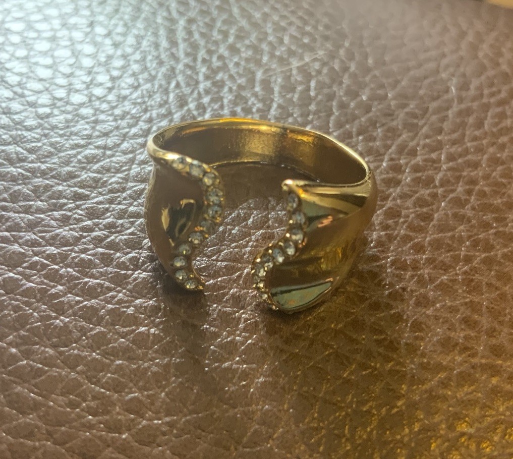 Sculptural Gold Ring Open 7 6 CZ Boho Sz Art Deco Nouveau Boho VTG Wave Crystal
