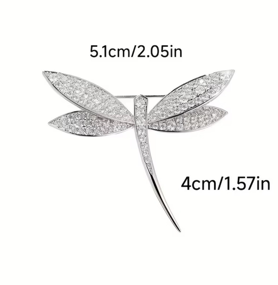 Silver Tone Crystal Dragonfly Brooch Pin Elegant Insect Jewelry