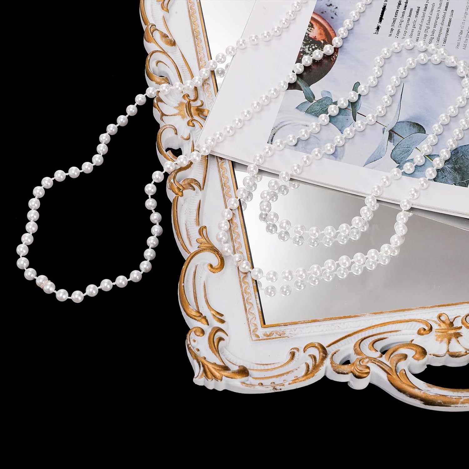 60 Pack Faux Long Pearl Necklace for Women, Fake Pearl Necklace Bulk, 1920s Whit