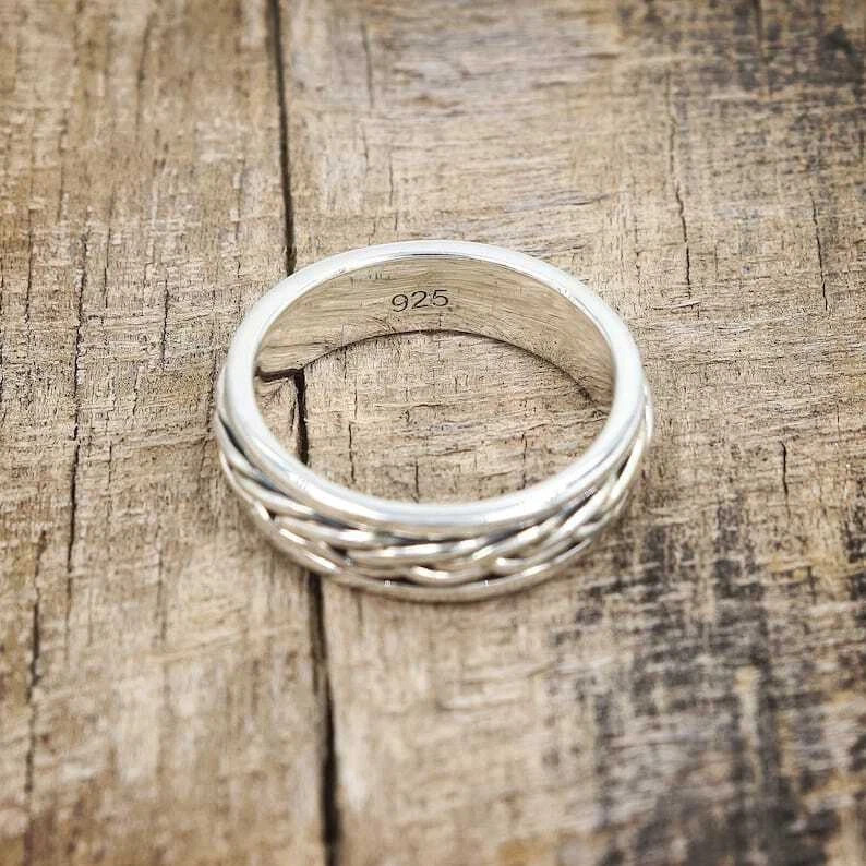 925 Sterling Silver, Solid Silver, Band Ring, Unisex, Braided Band Ring