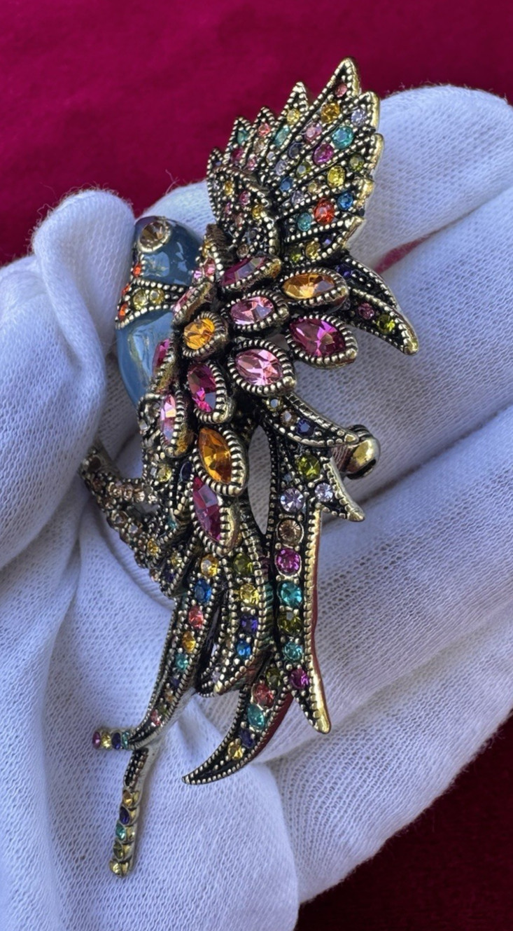 Heidi Daus “Fantastic Feathers” Bird with Crystal and Enamel Brooch Pin