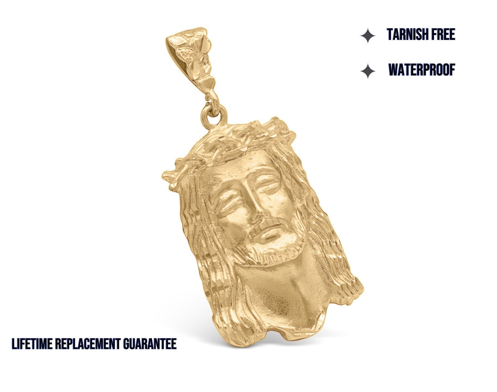 Large Gold Jesus Necklace For Men, 14K Heavy Plated Gold 5mm Rope Chain, No Fade