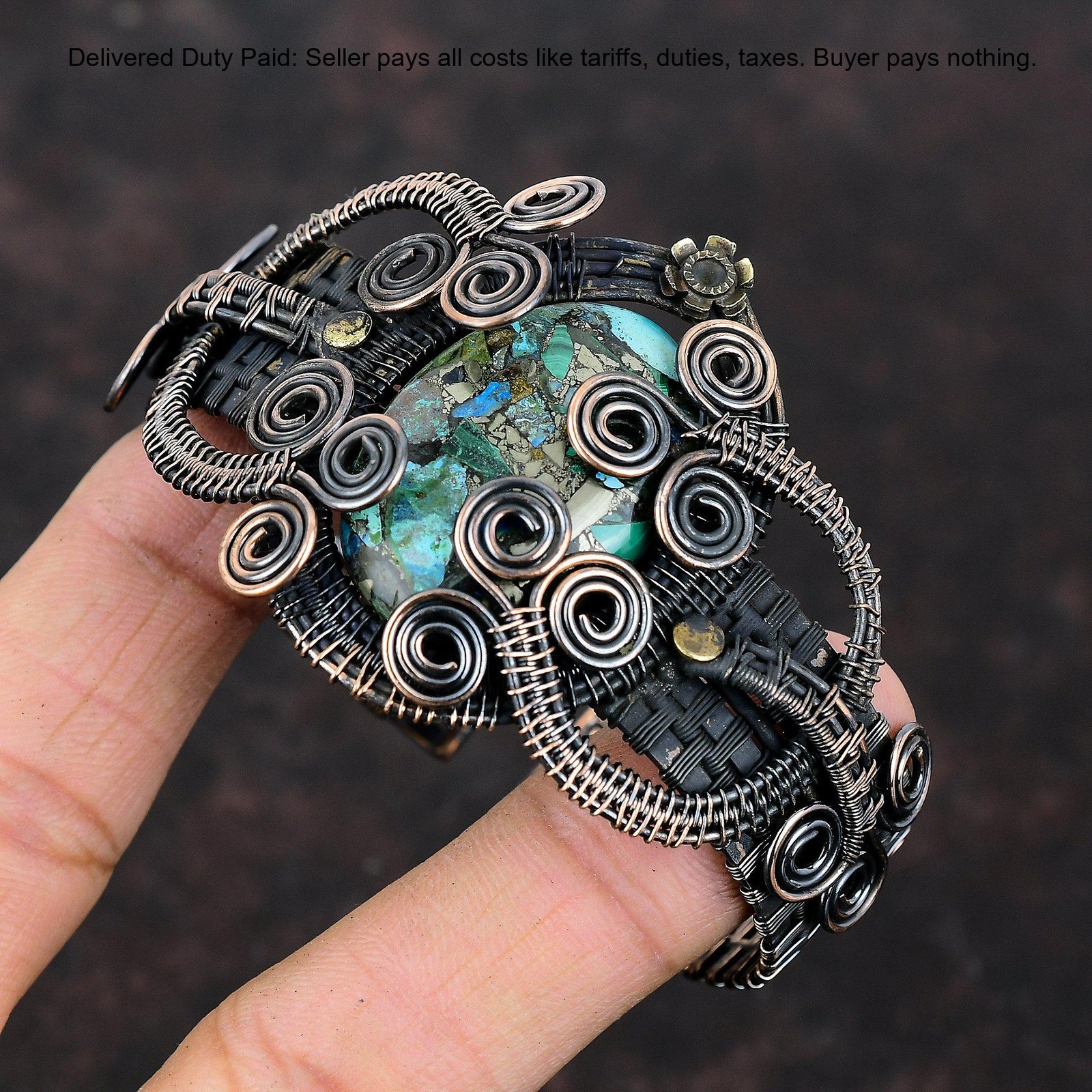 Natural Copper Azurite Malachite No Stone Wire Wrapped New Bangle Jewelry Copper