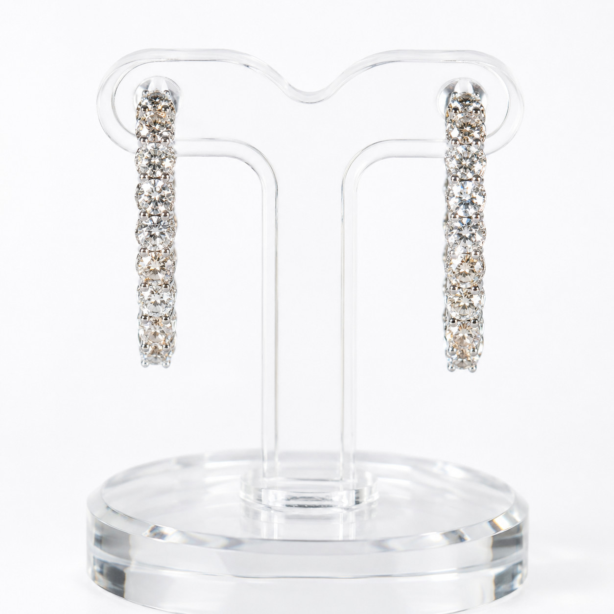 925 Sterling Silver Diamond Hoop Earrings White Gold Plated CZ Huggie Hoops