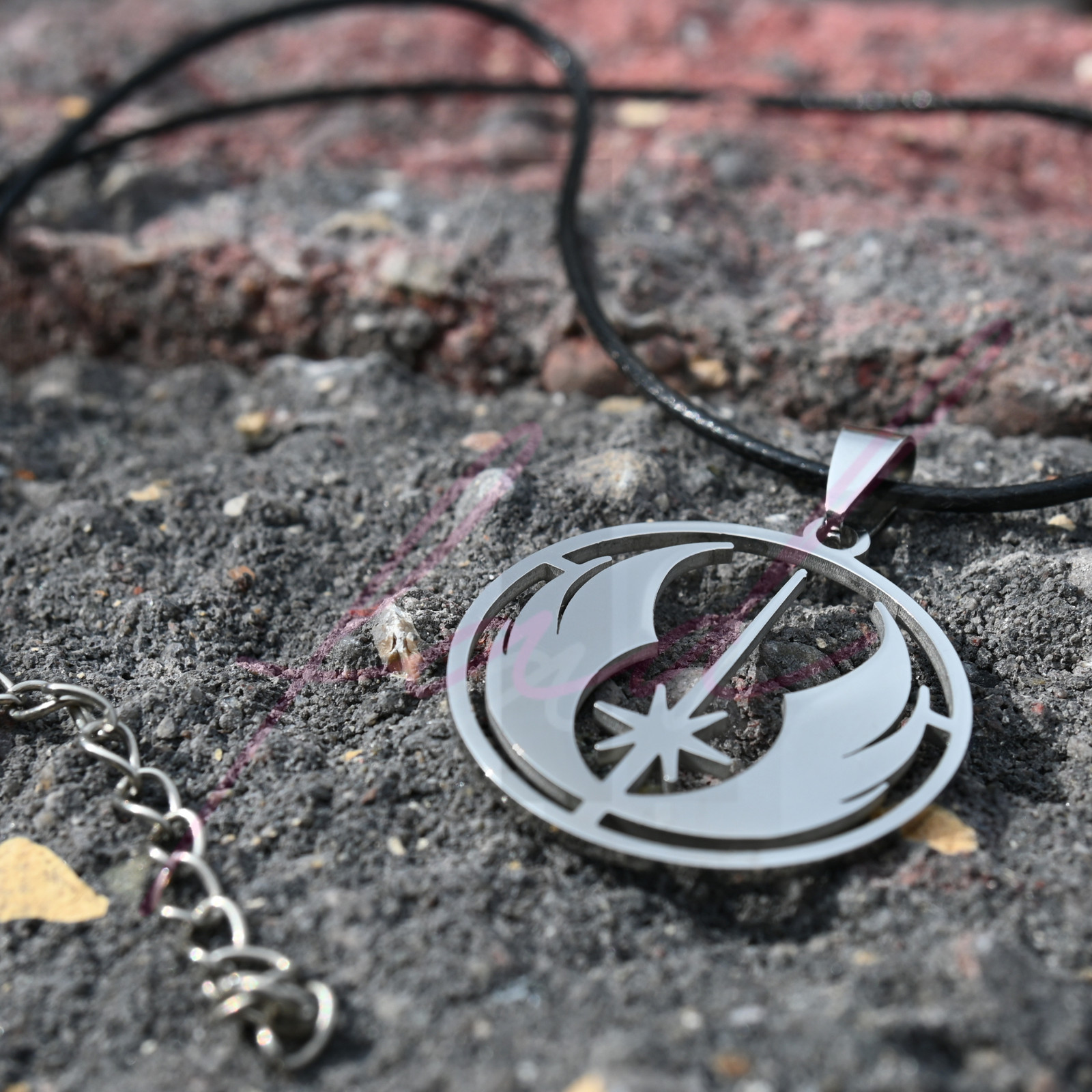 Star Wars Necklace Pendant Leather Cord Stainless Steel Silver JEDI ORDER Symbol
