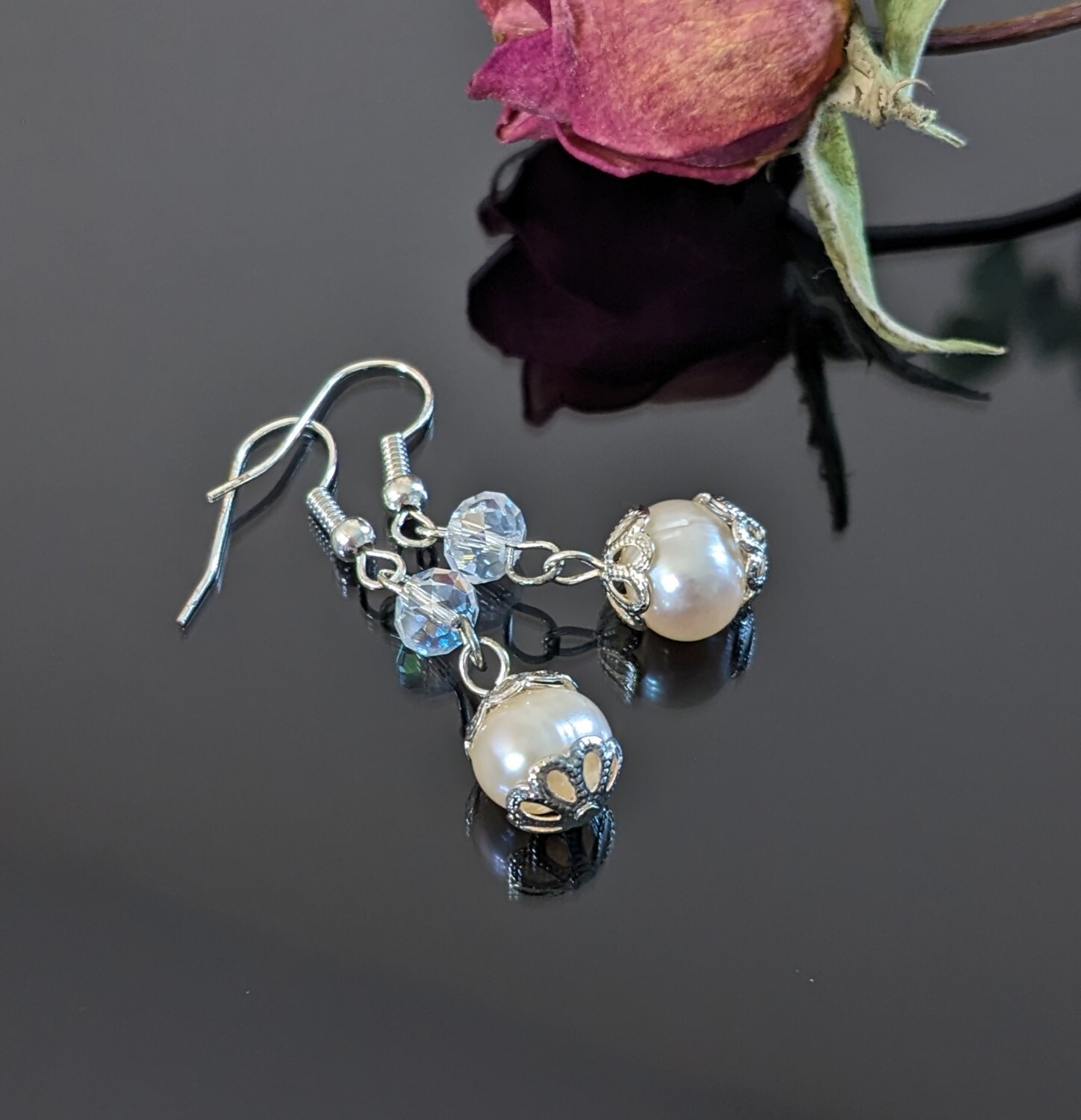 Freshwater Pearl Earrings Dangle 6 pairs White Pink Gray Elegant Everyday Wear