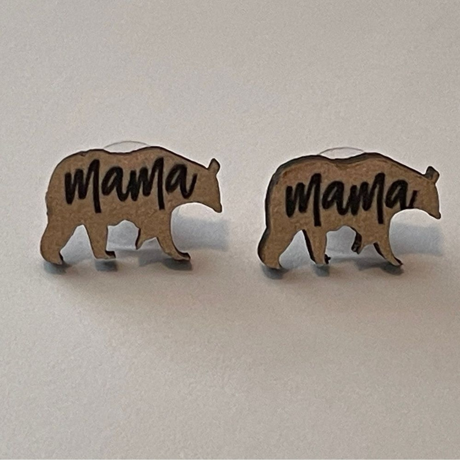 Mama bear wood earrings wooden mother mom stud studs new gift