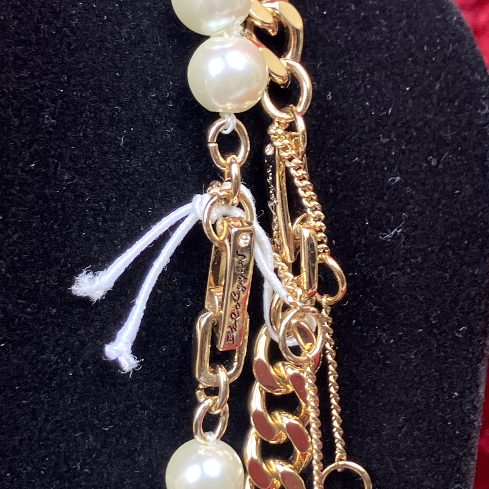 Karl Lagerfeld Gold Tone Imitation Pearl Omega Double Row Necklace NWOT