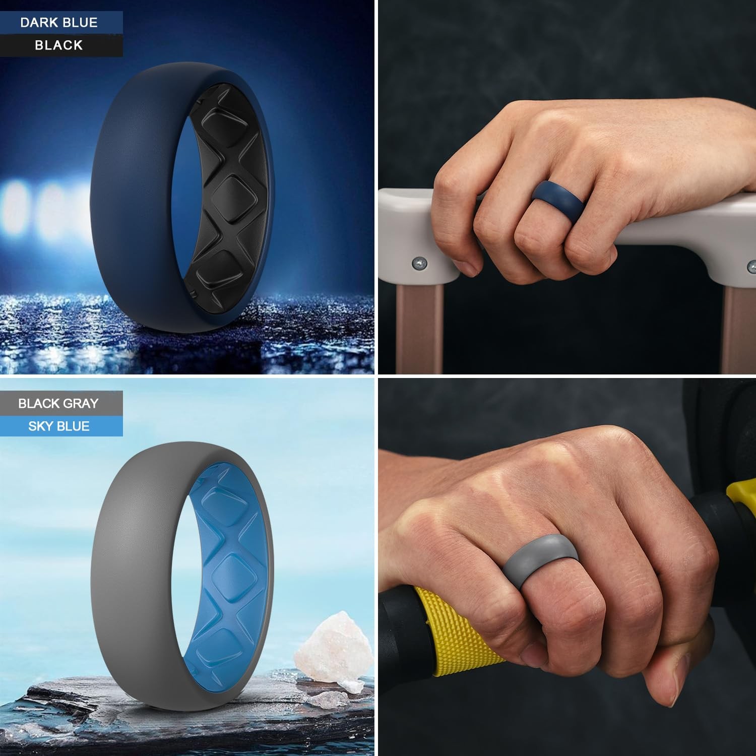 Egnaro Silicone Ring Men 1/4/5/6/7 Multipack of Breathable Mens Silicone Rubber