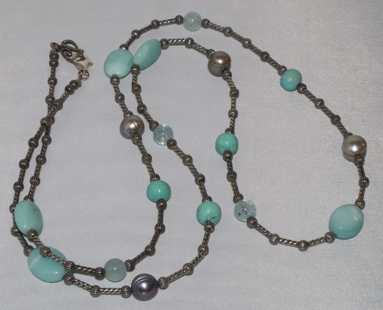 Carolyn Pollack Sterling Silver Amazonite, Aquamarine & Pearl Bead 36” Necklace