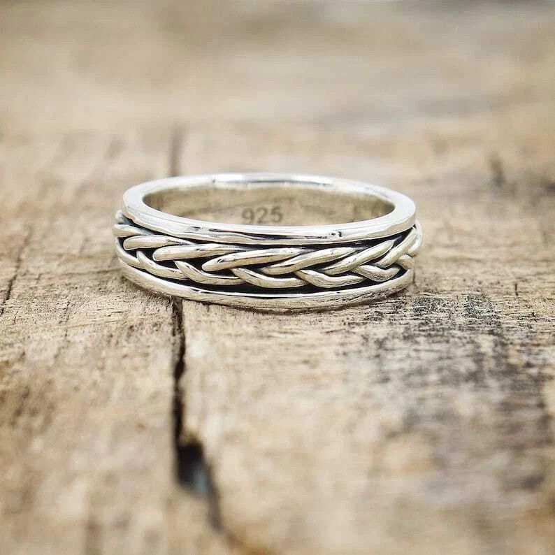925 Sterling Silver, Solid Silver, Band Ring, Unisex, Braided Band Ring