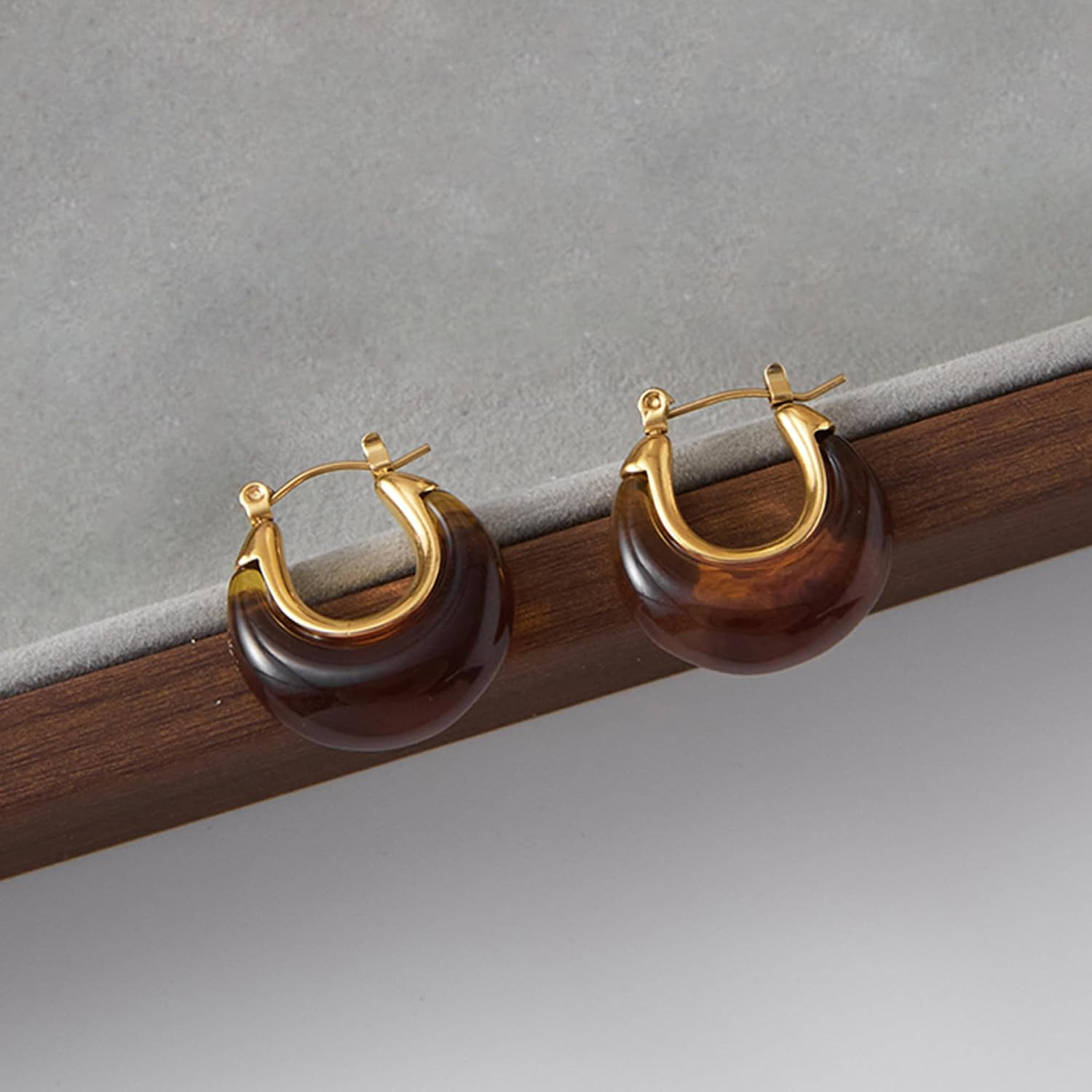 Chunky Brown Green Black White Amber Dangle Drop Earrings for Women, Vintage Amb