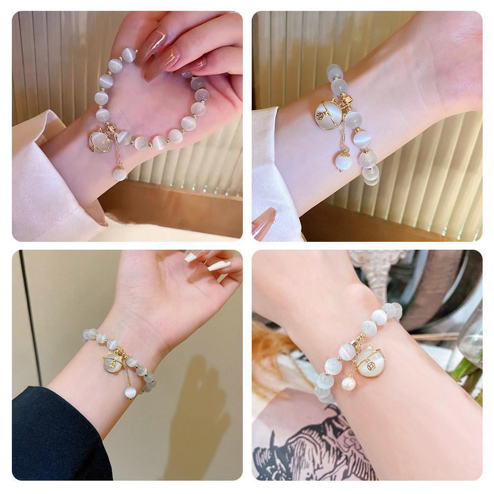 5Pcs Lucky Moonstone Beads Cat Bracelet Attracting Wealth Women Jewelry Gift US