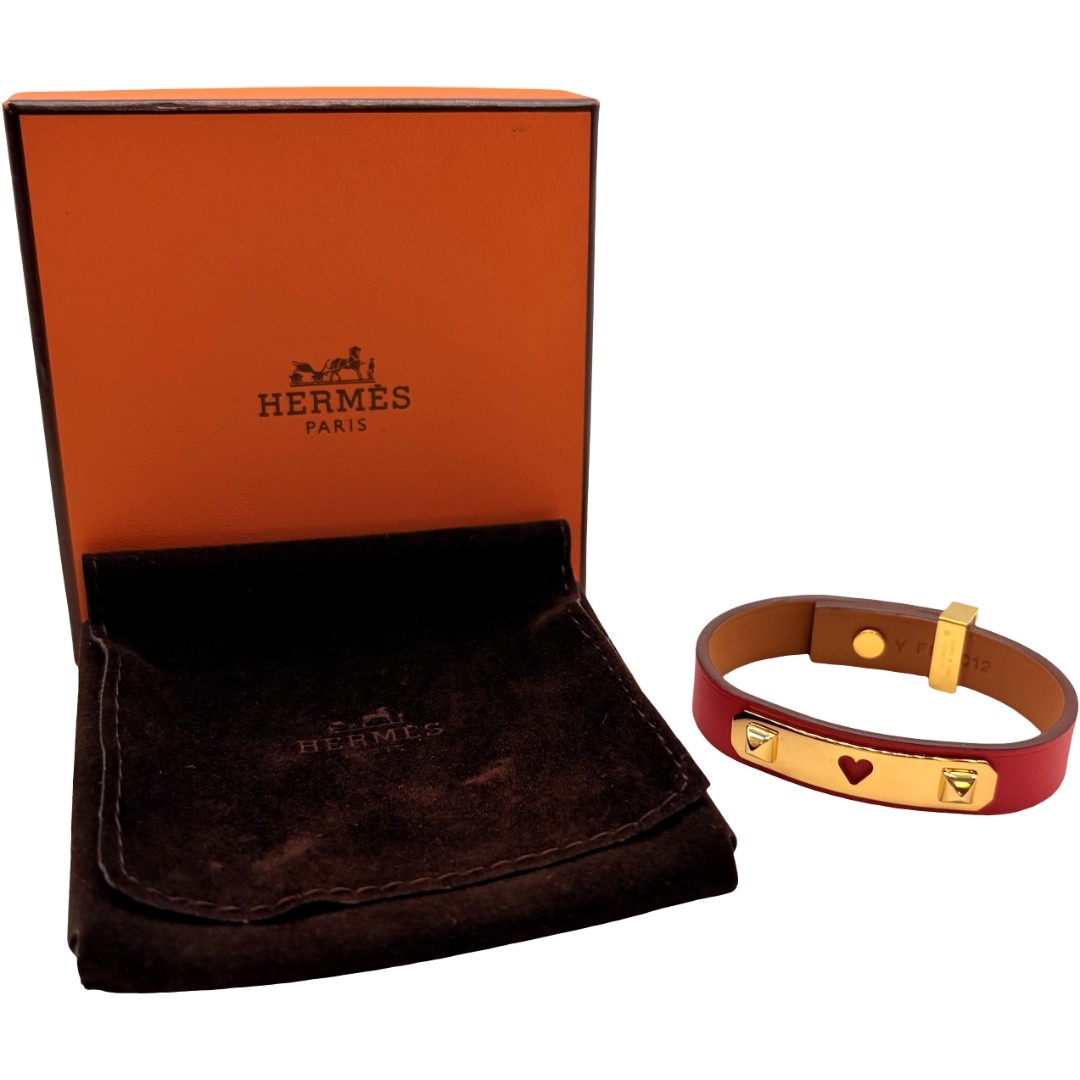 Authentic HERMES T2 As de Coeur Y Stamp Bracelet Red Leather #36638568
