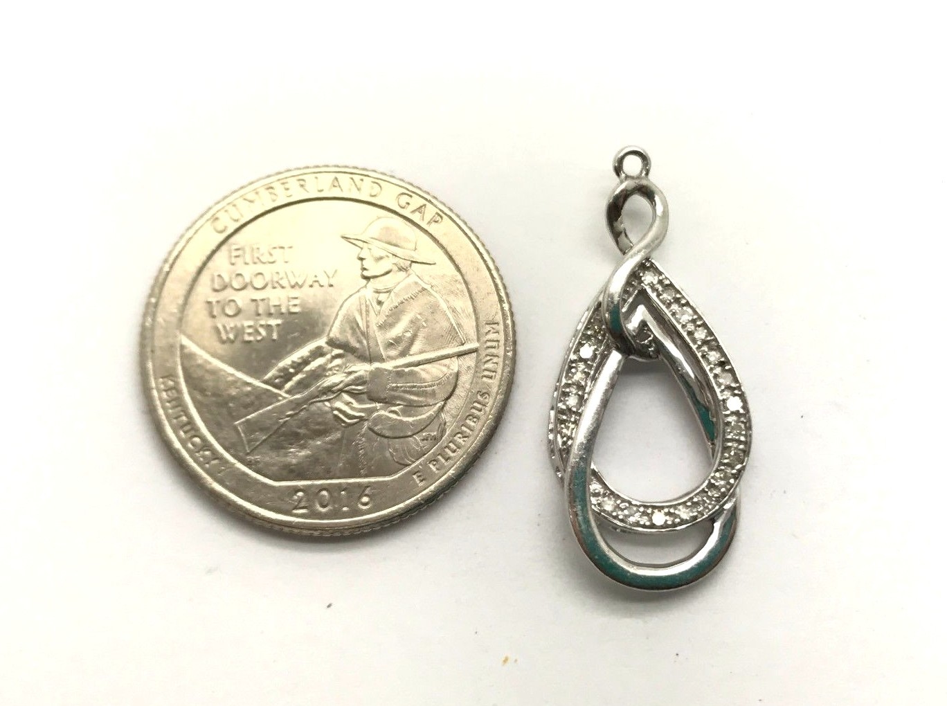 Sterling Silver Round CZ Channel Set Eternity Curved Swirl Pear Shape Pendant