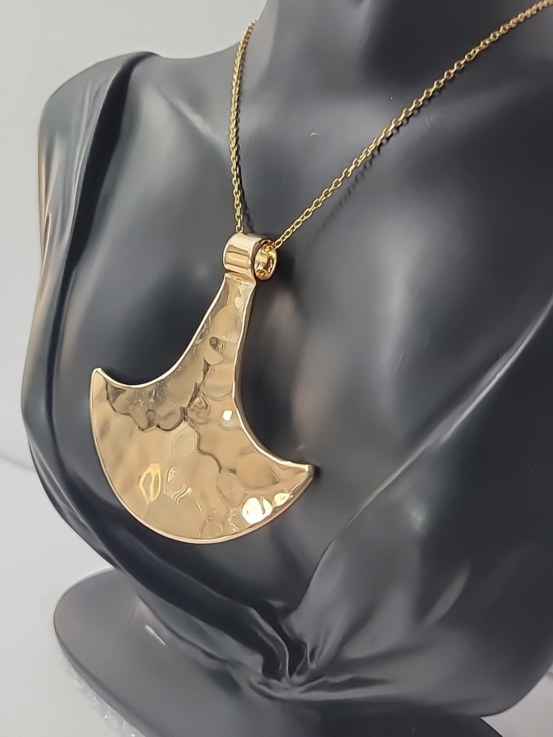 Vintage Gold Tone Fan Pendant Necklace Statement Minimalist Scandinavian Style