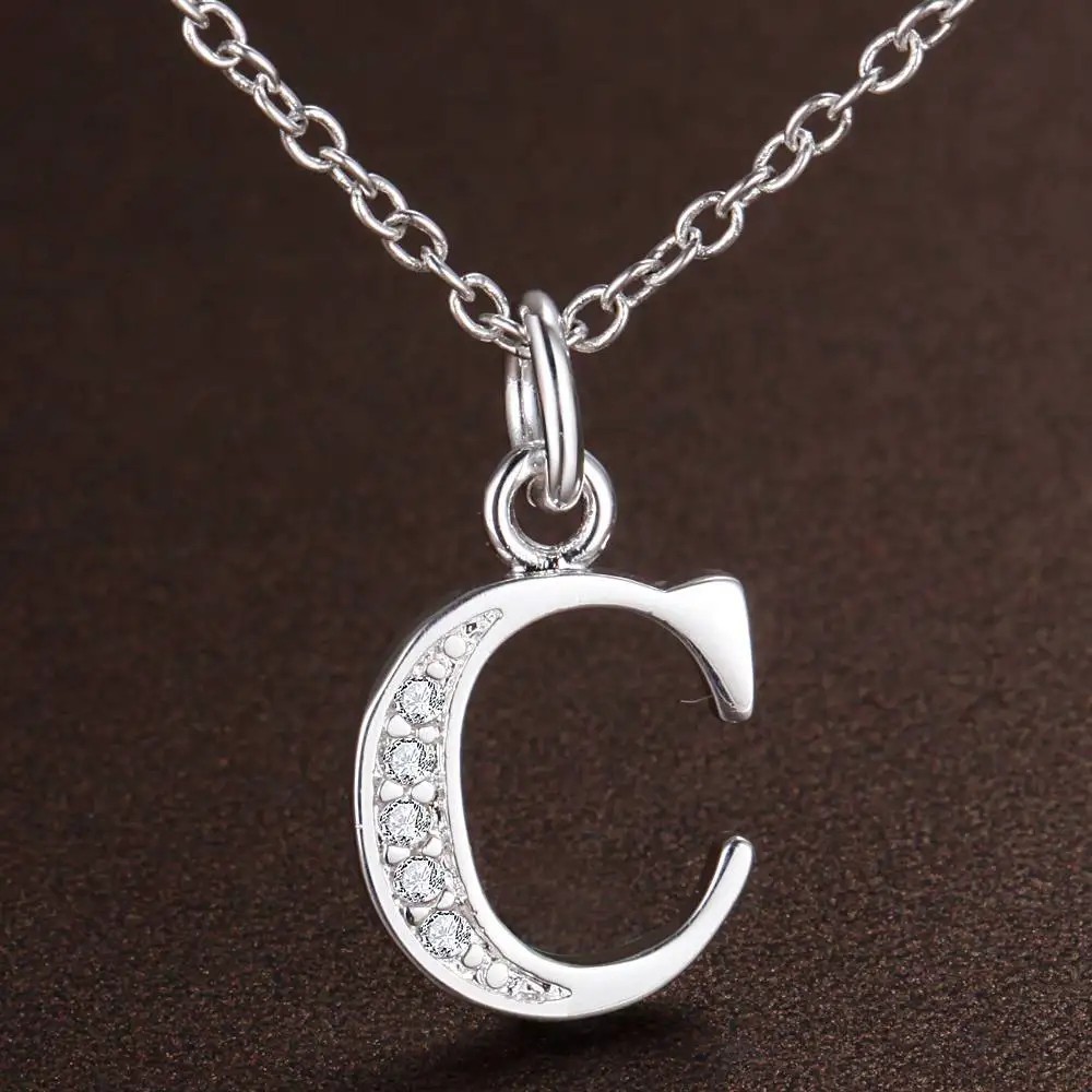 925 Sterling Silver Initial A-Z Letter Pendant Necklace CZ Personalized 18″ N162