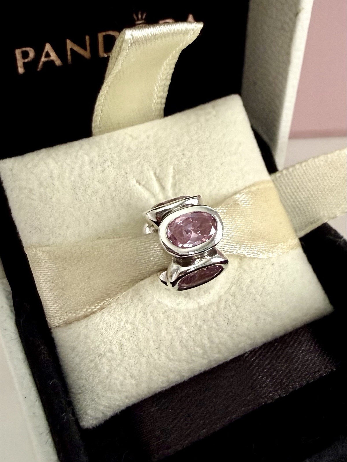 Pandora Sterling Sliver Pink Oval Lights CZ Charm #790311PCZ RETIRED Authentic