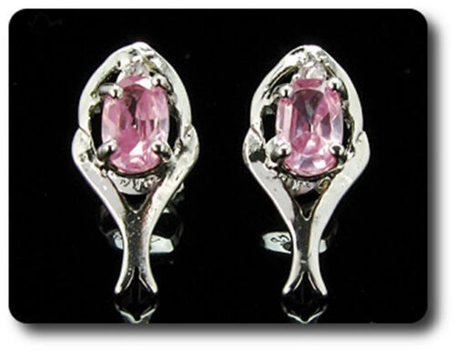 Earrings Pink Sapphire 0 3/32×0 9/32in Gold Plated White 18 Krgp