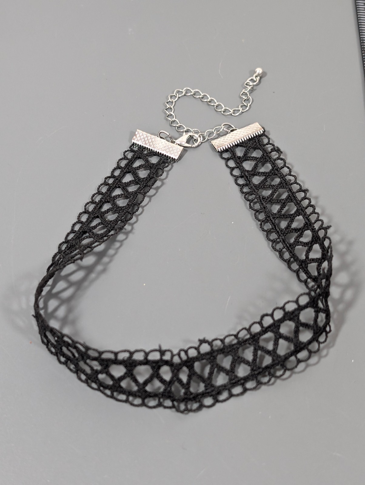 Retro Y2K Black Crochet Woven Cord Choker Necklace Gothic 17 in Grunge