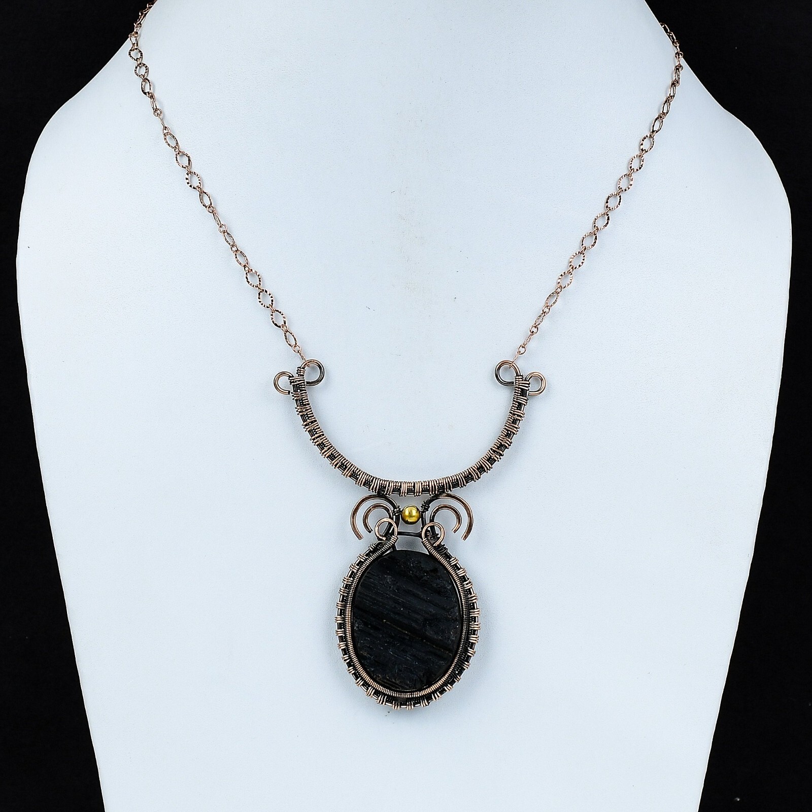 Black Tourmaline Rough Copper Gift For Bestie Wire Wrapped Adjustable 18.0″