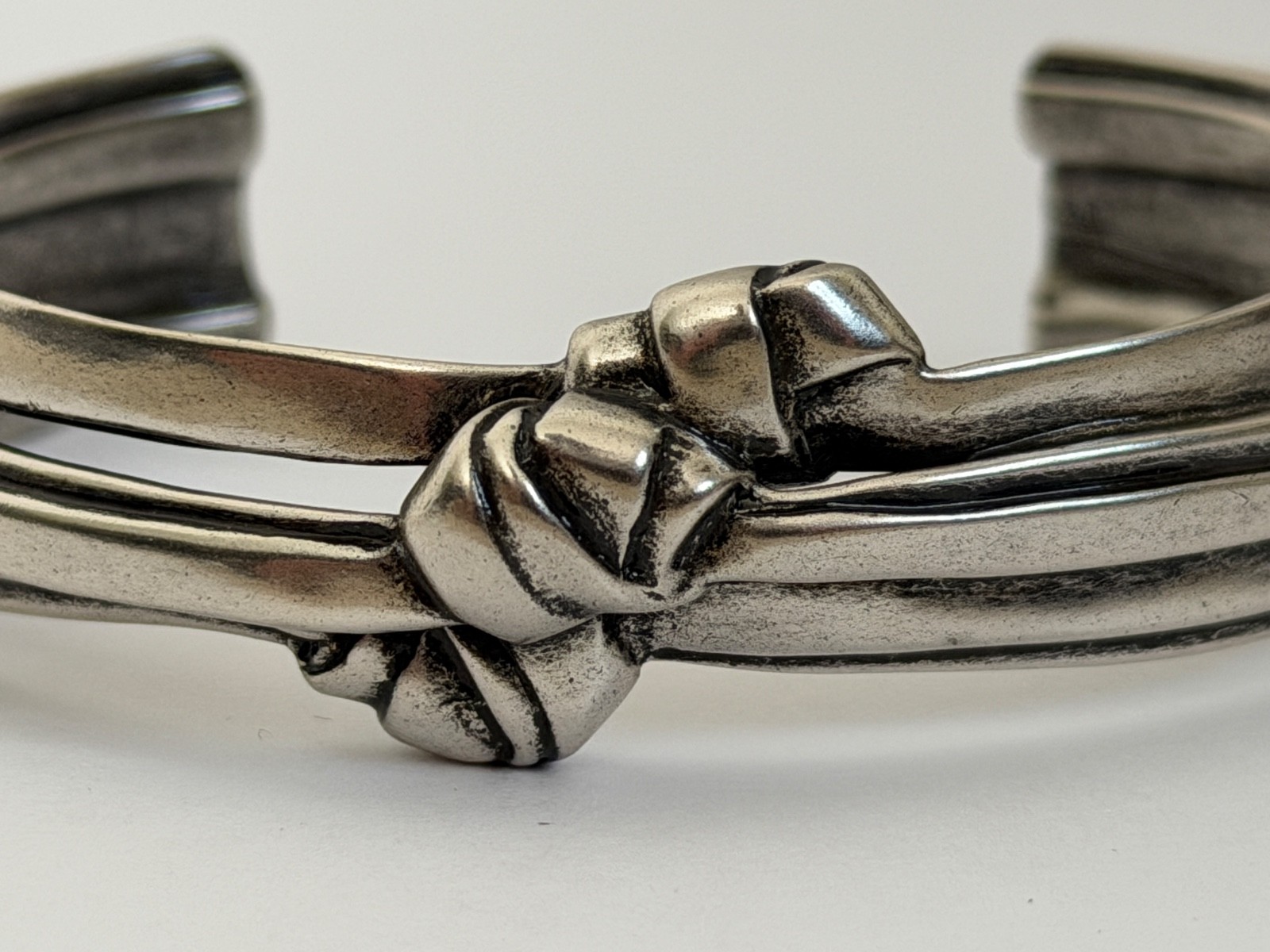 NWT Saint Laurent YSL Triple Knotted Antique Silver Brass Cuff Bracelet M $895