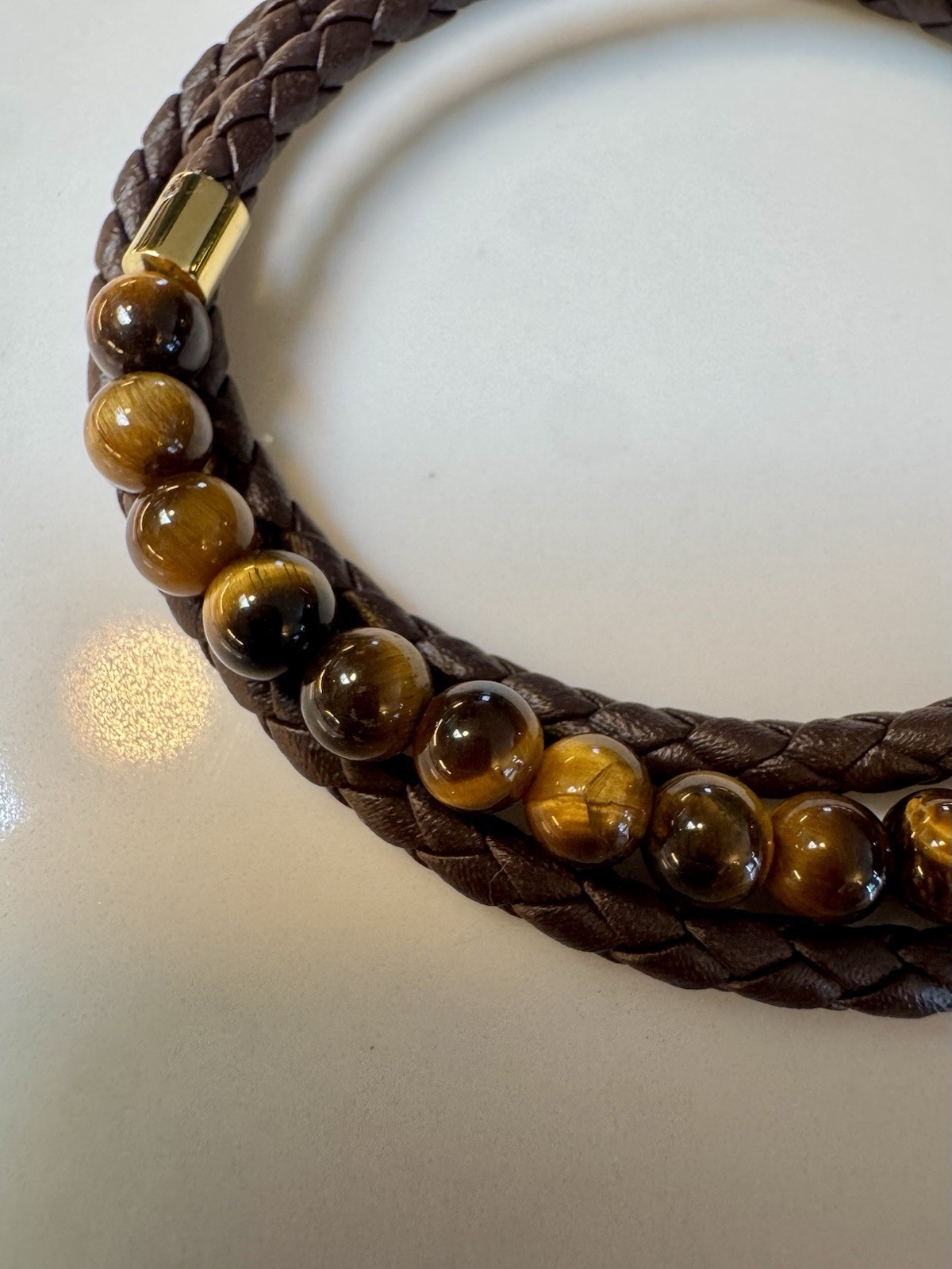 Shane Co. Men’s 8.5” Tiger Eye Leather Wrap Bracelet