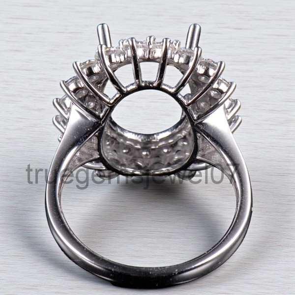Wonderful Oval Cut Halo Setting 12.7x10mm Semi Mount Engagement Ring 925 Silver