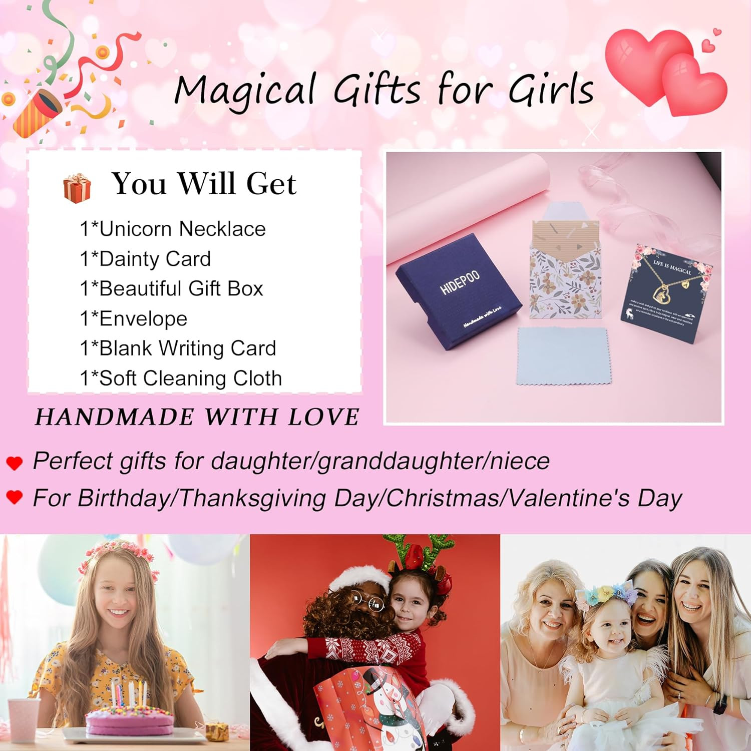 Unicorn Gifts for Girls Necklace – Colorful CZ Heart Pendant Initial Unicorn Nec
