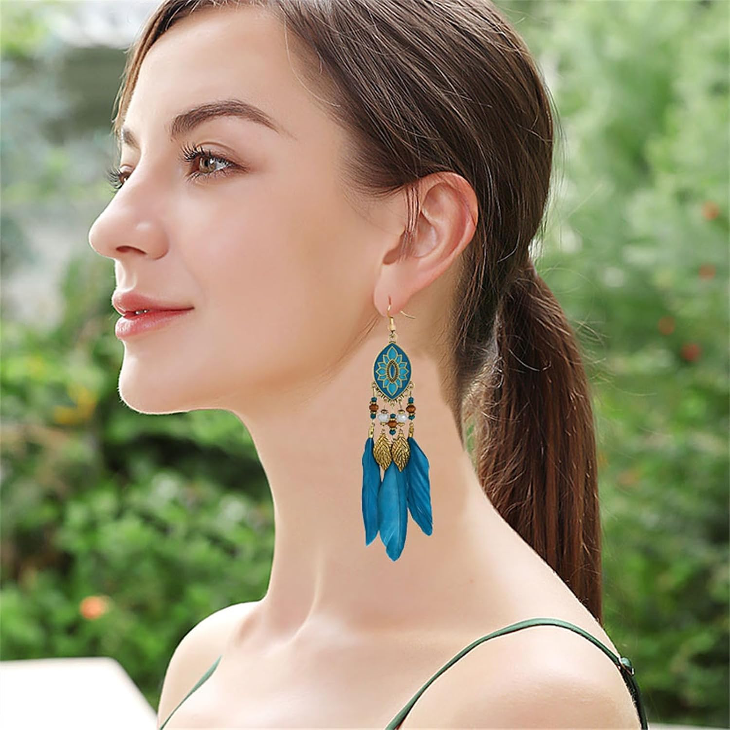 Boho Long Feather Drop Dangle Earrings for Women Retro Bohemian Ethnic Fringe Mu