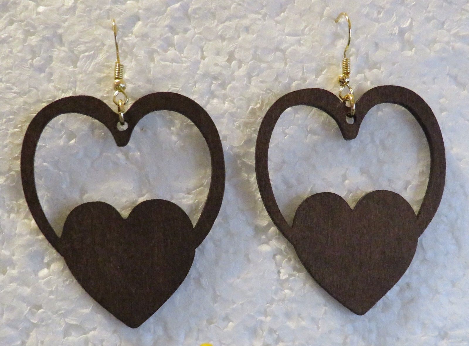 Open Wood Heart Drop Earrings 2″ Hook Dangle