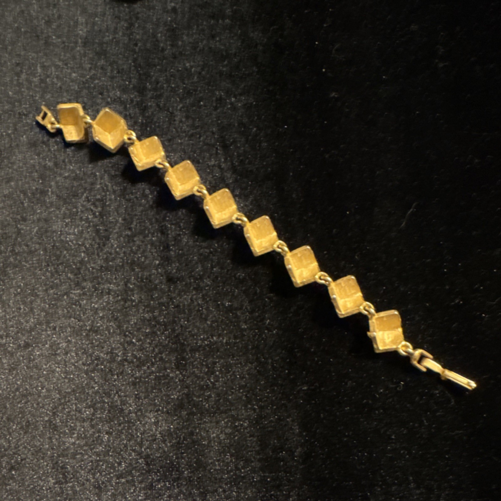 Gold Tone Dice Link Bracelet Clear Crystal Accents Snap Clasp 7.5 in