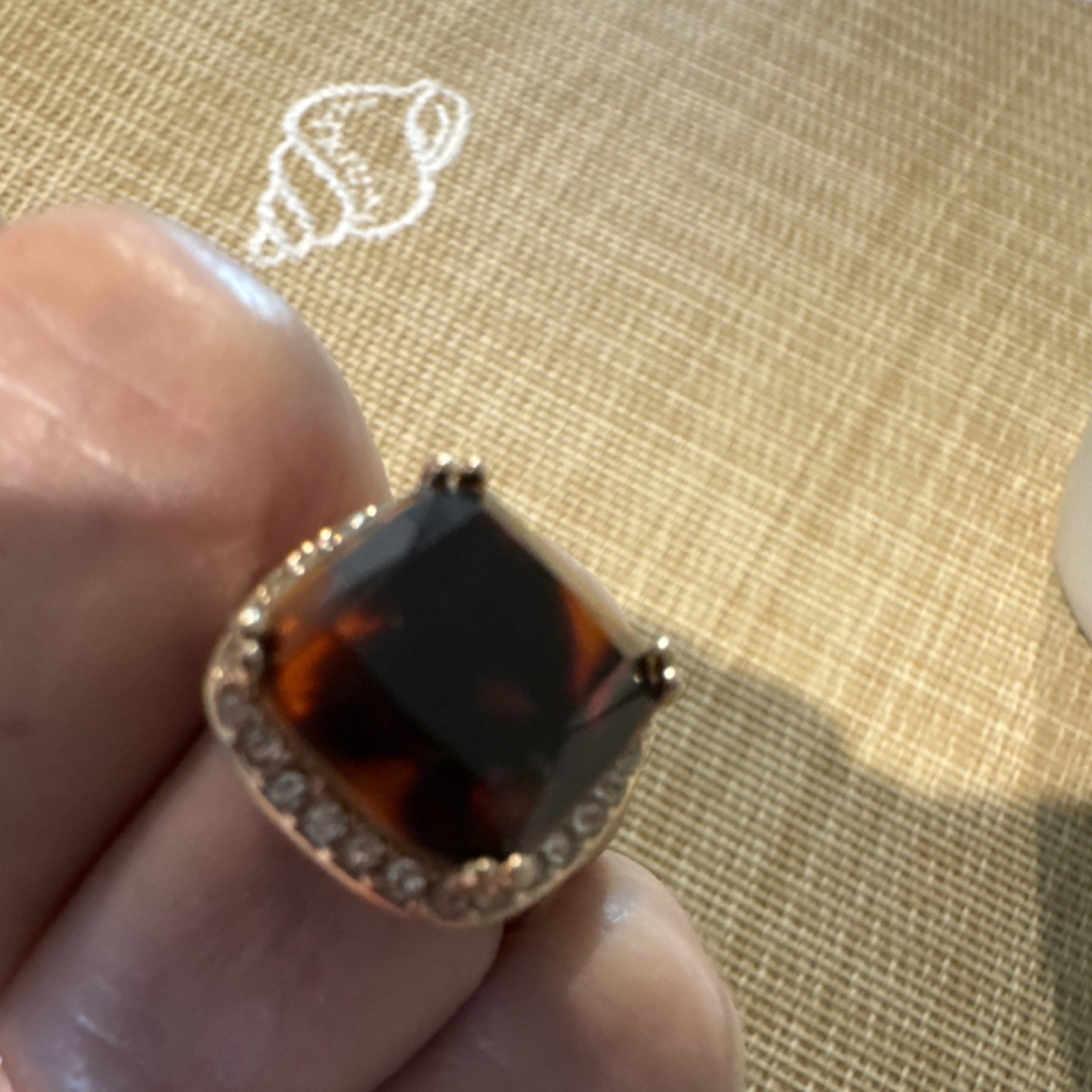 COSMOStyle by Cosmopolitan Gold Tone Halo Cushion Brown Stone Ring Size 7