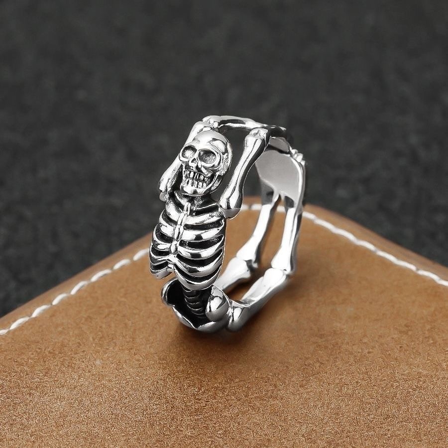 sterling Silver Open Ring with Skull Personalized Women Mens Jewellery Gift Ring
