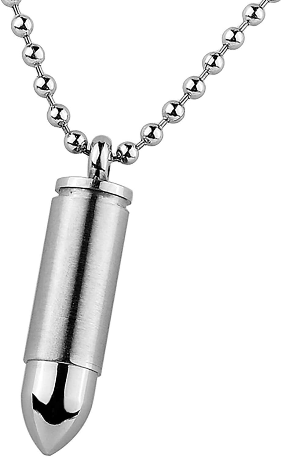 Cremation Stainless Steel Bullet Urn Necklace Ash Keepsake Memorial Pendant Mens