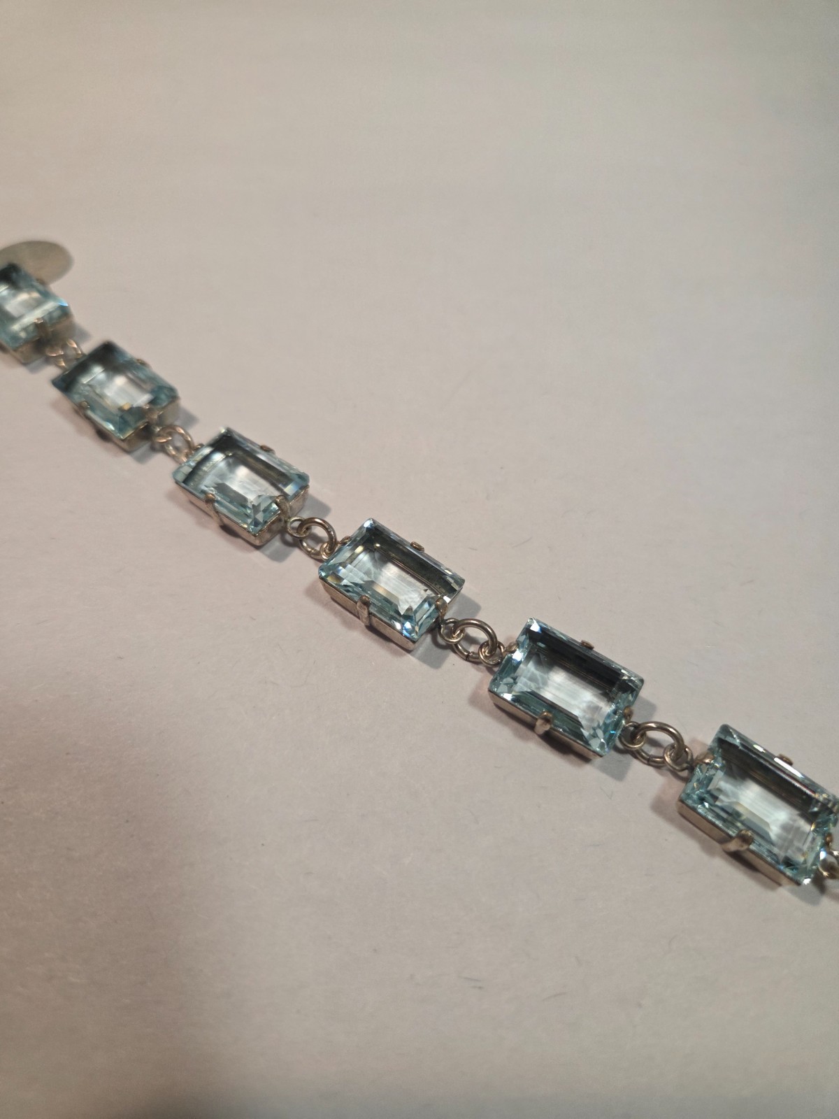 Vtg Catherine Popesco France Light Blue Crystal Rhinestone Silver Tone Bracelet
