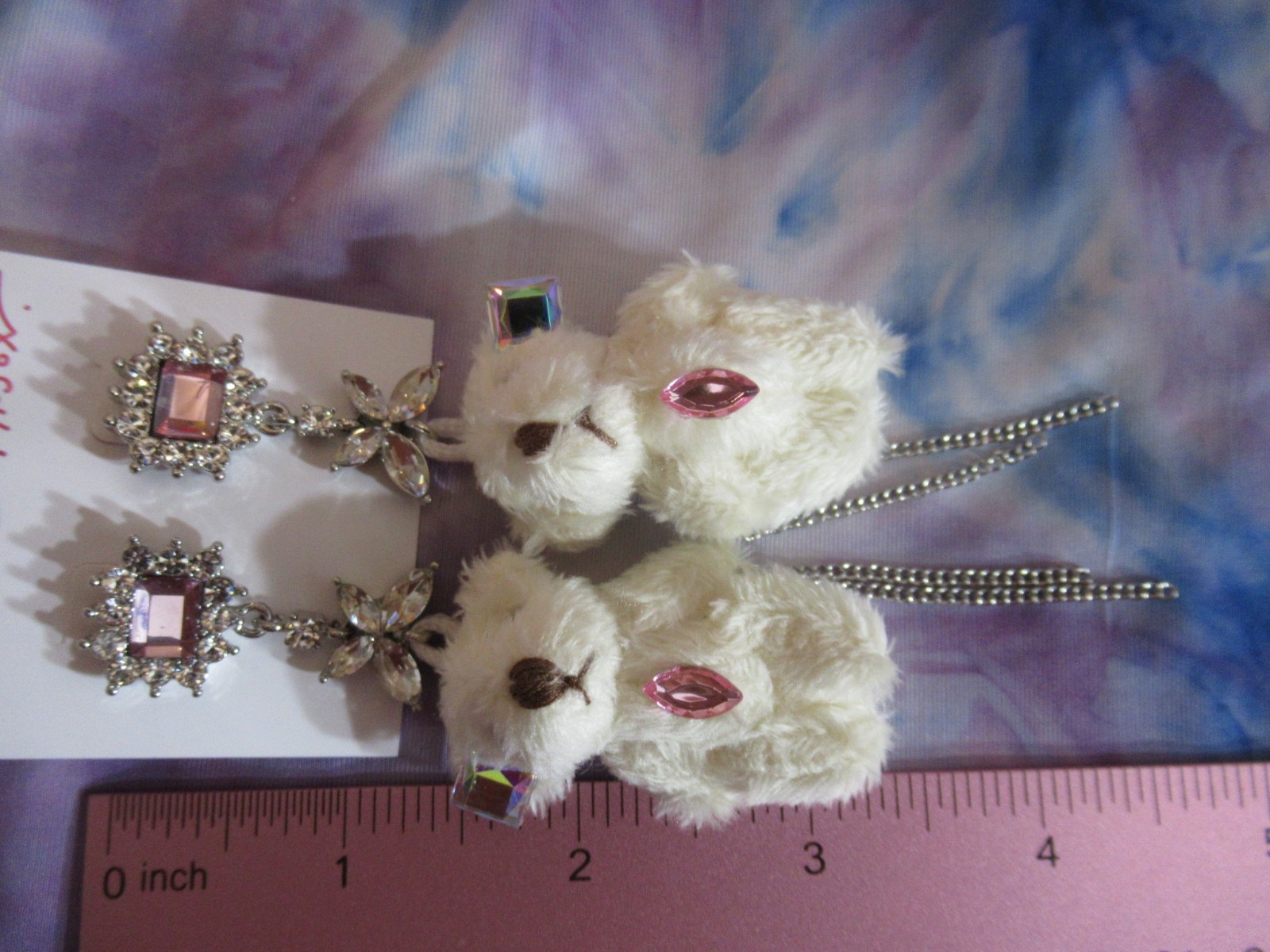 Betsey Johnson Spikey Heart Teddy Bear Flush Teddy Bear Safety Pin Bear Earrings