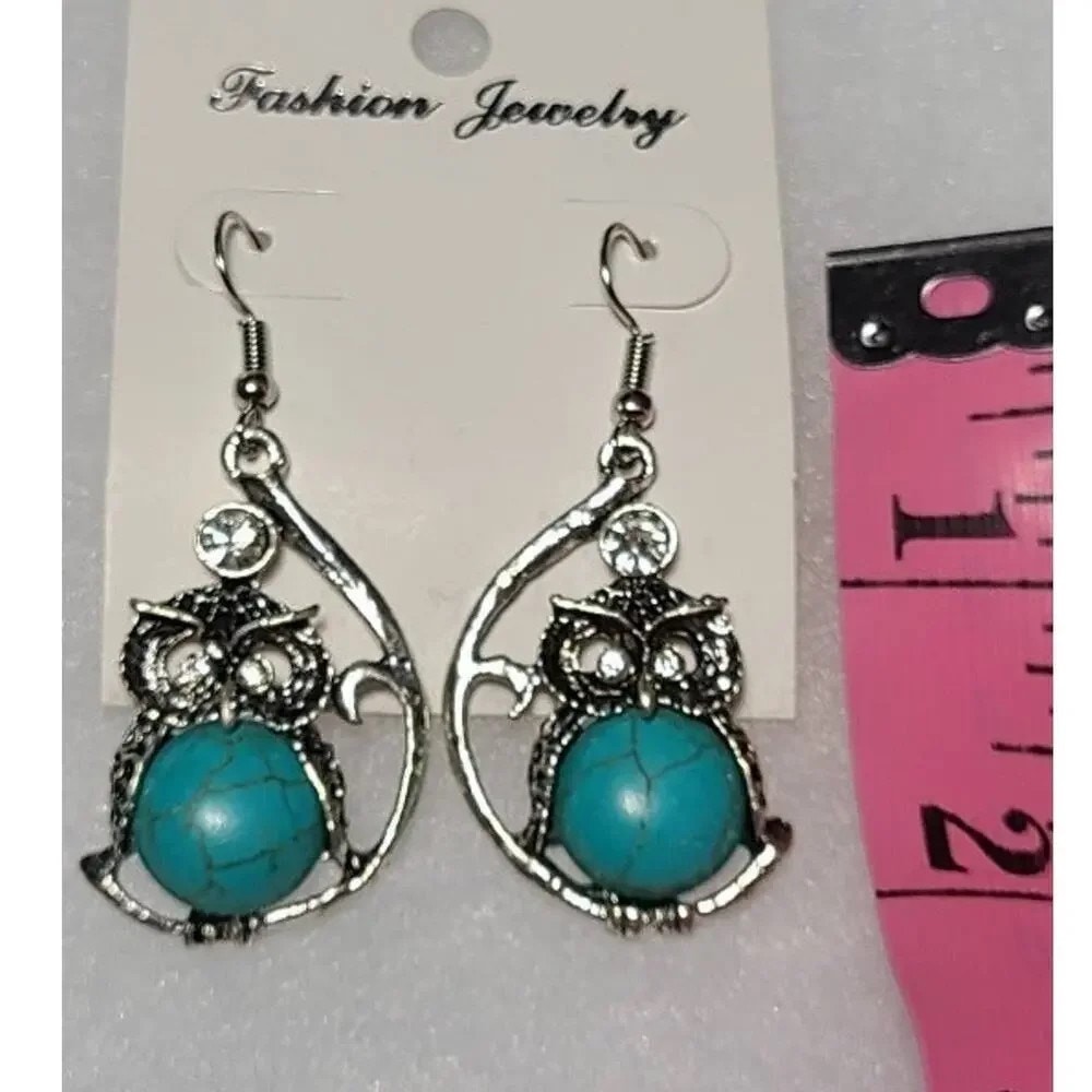 Silver Turquoise Stone Dangle Drop Fashion Earrings Set of 4 ~ NEW