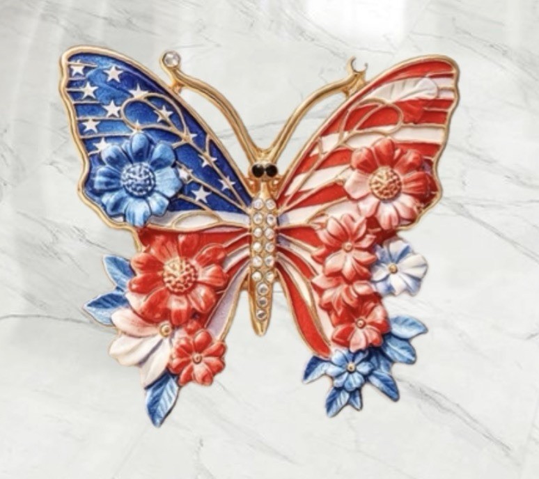 American Butterfly Brooch Enamel USA Flag Pin Patriotic Jewelry