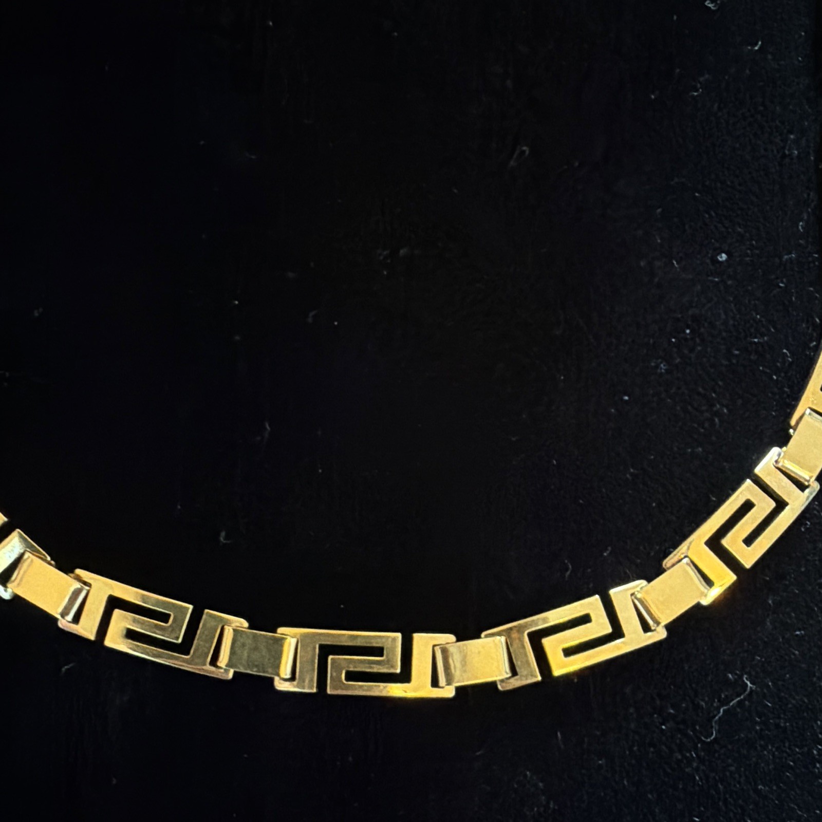 Gold filled Greek Key Link Chain Necklace, Box Clasp, Metal, No Stone