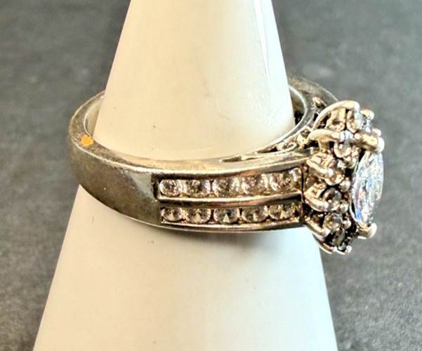 Marquise Cut Cluster Cathedral Setting Engagement Style Sterling Ring Size 6.75