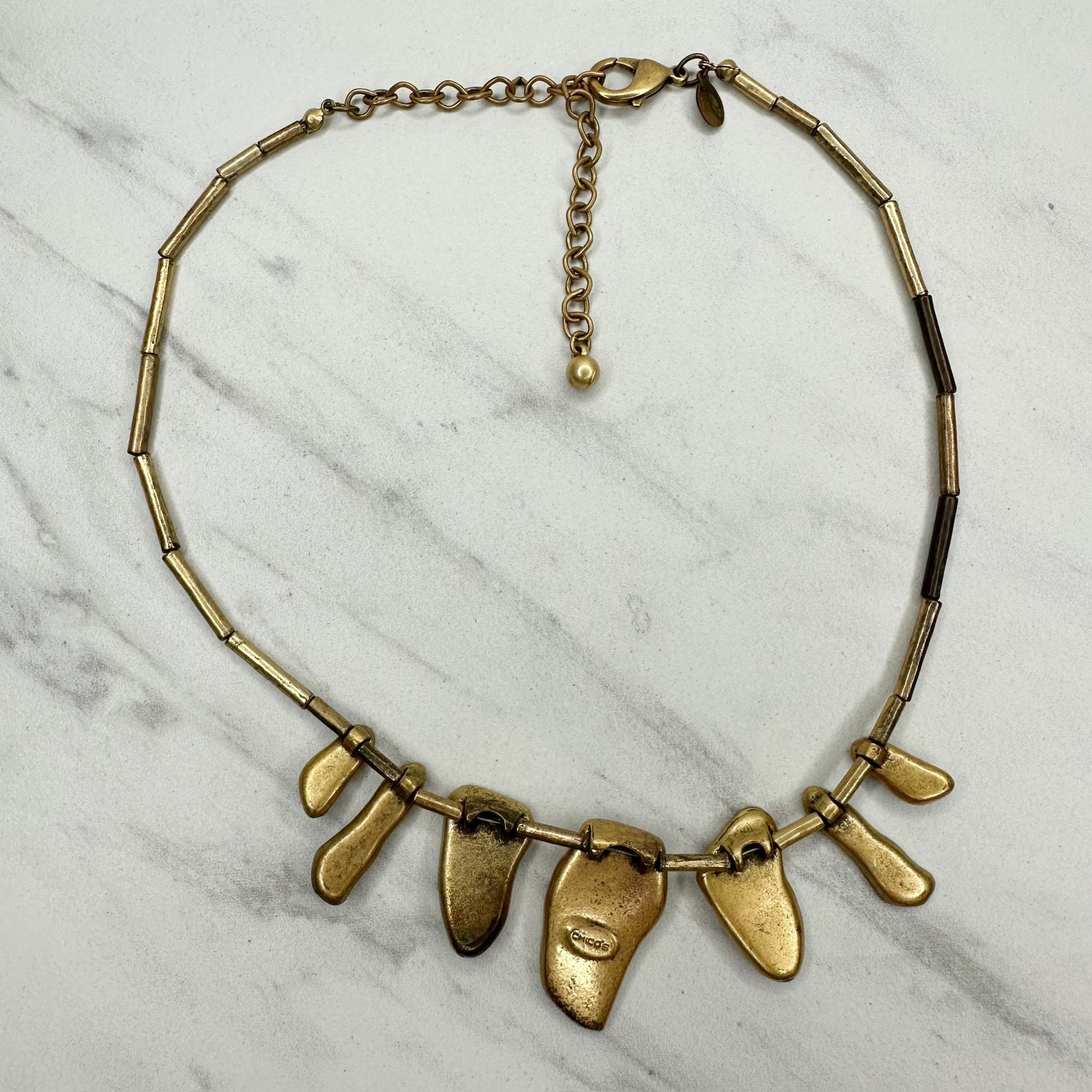 Chico’s Multicolor Resin Organic Shape Bib Necklace Gold Tone Bar Link