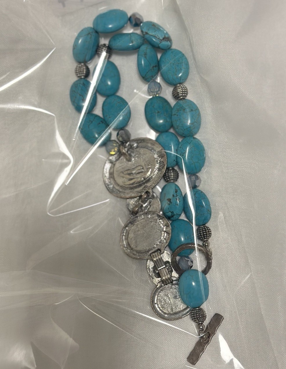 Erica Lyons Women Semi Precious Stone Necklace Long Silver Tone Chain