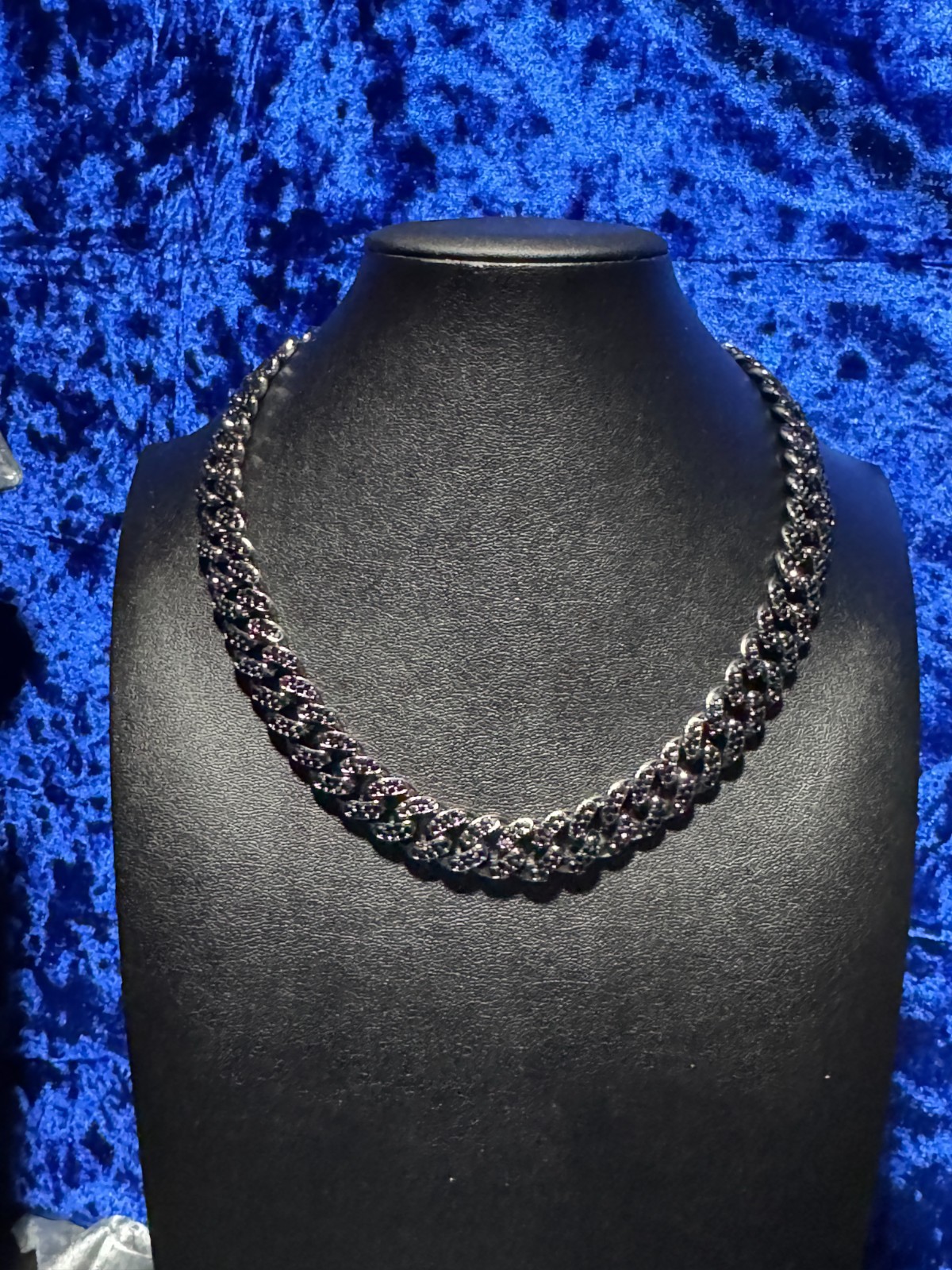 Cuban Link Chain Necklace Rhodium Black on Black Iced Cubic Zirconia 14mm 18″