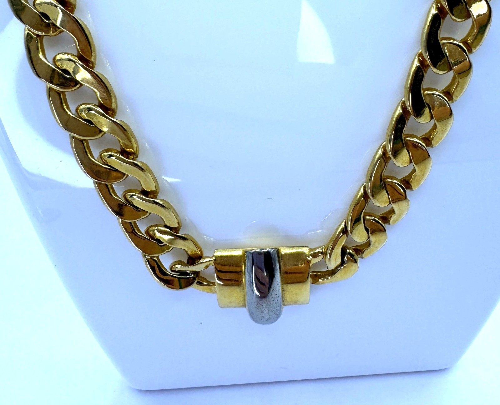 Vtg Valentino Garavani Italy Two-Tone Curb Chain Statement Necklace Couture 90s