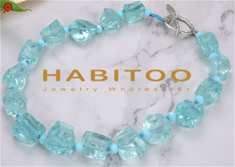 Jewelry 20″ Blue Amazonite Crystal Glass Nugget Necklace