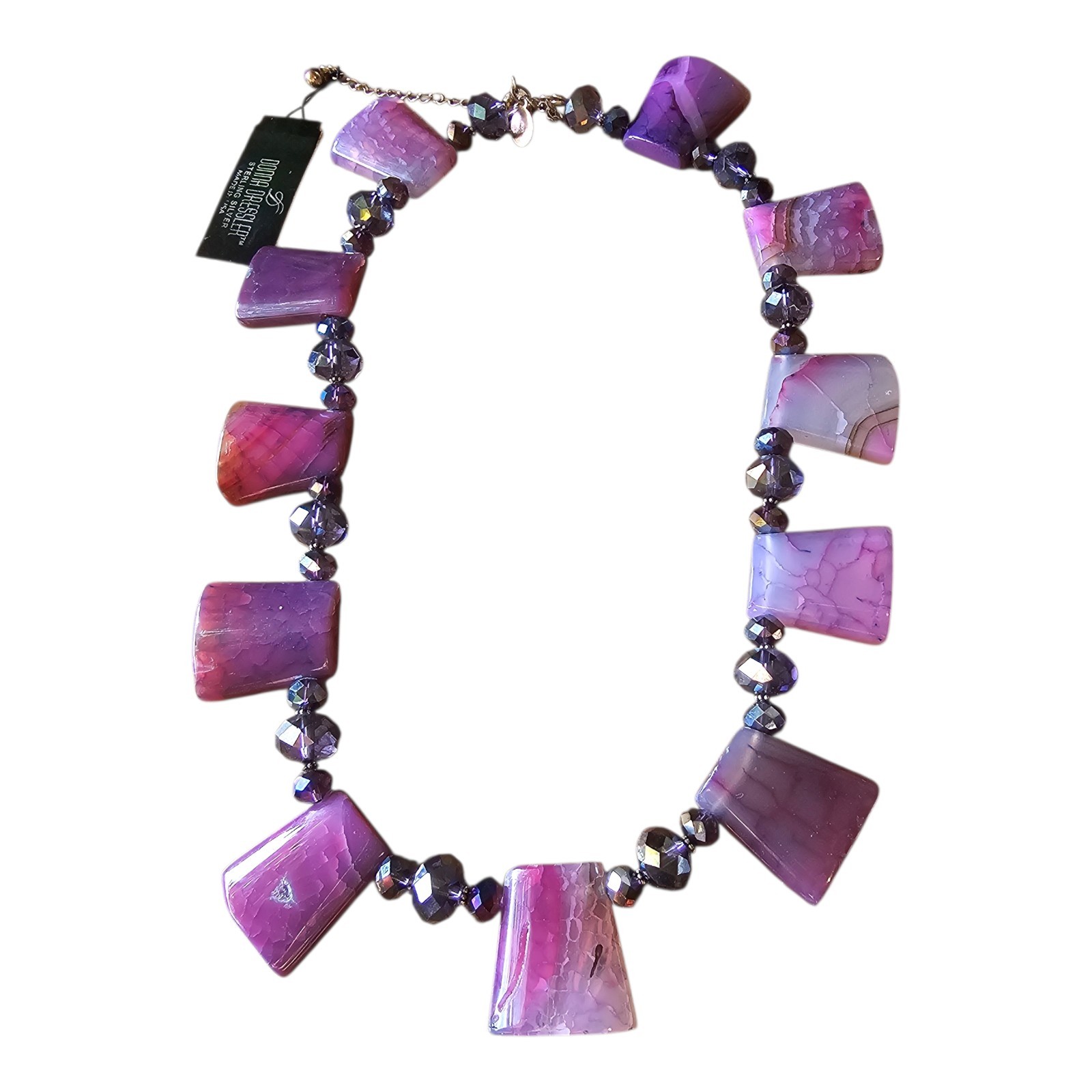 Donna Dressler Statement Necklace Sterling Silver 925 Pink Agate Stone Heavy 21″
