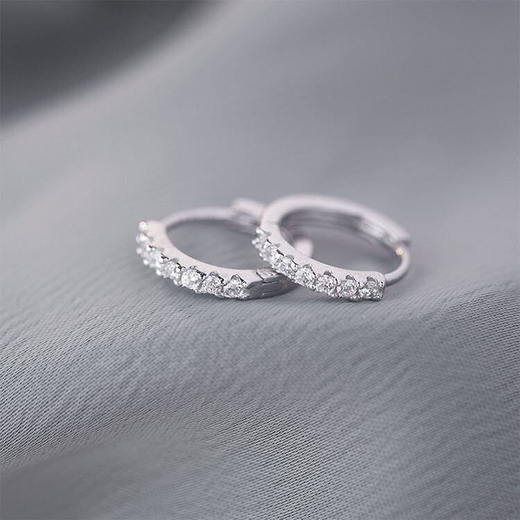 Womens Silver Small Huggie Hoop Earrings CZ Crystal Plated 925 Sterling Silver