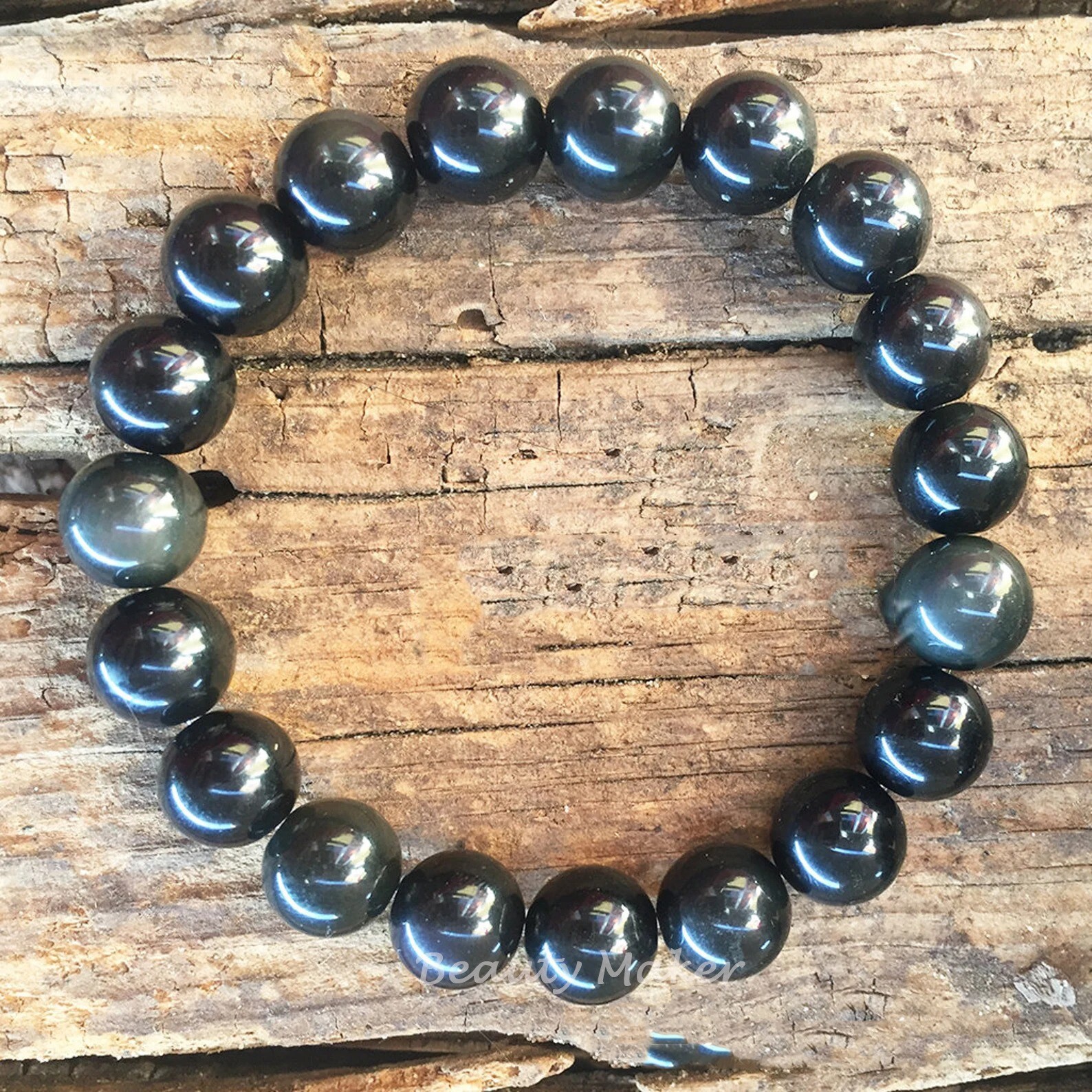 12mm Handmade Rainbow Obsidian Beaded Bracelet Love Reiki Unisex Gift Woman Man