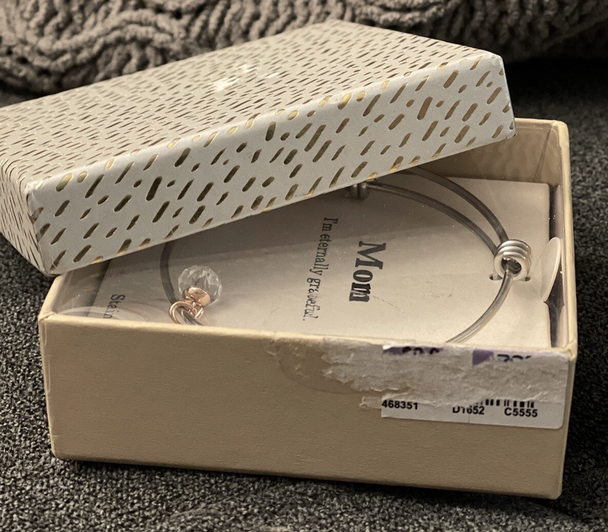 New Sealed Box LA Rocks Stainless Steel Bangle “Mom” Rose Gold & Silver Color